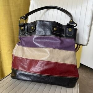 Vintage 90s Large Leather Colorblock Shoulder Bag